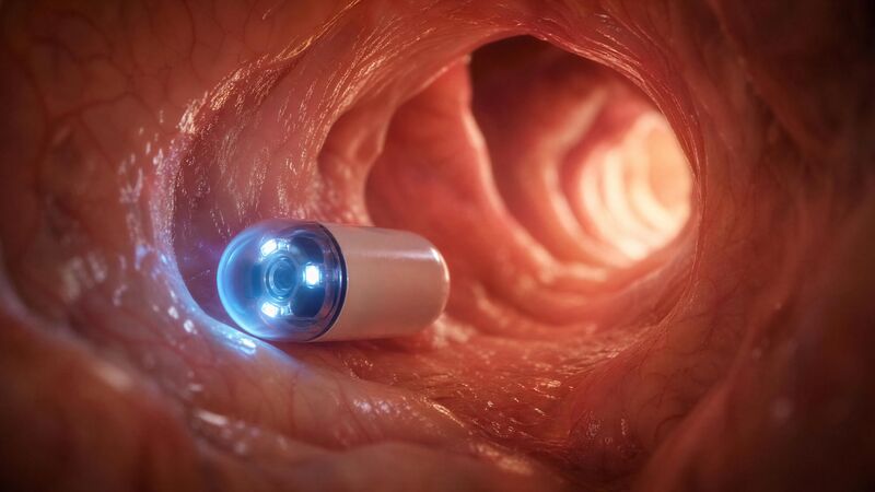 Skematisk illustration af inflammatoriske slimhindeforandringer i tyndtarmen ved Crohns sygdom